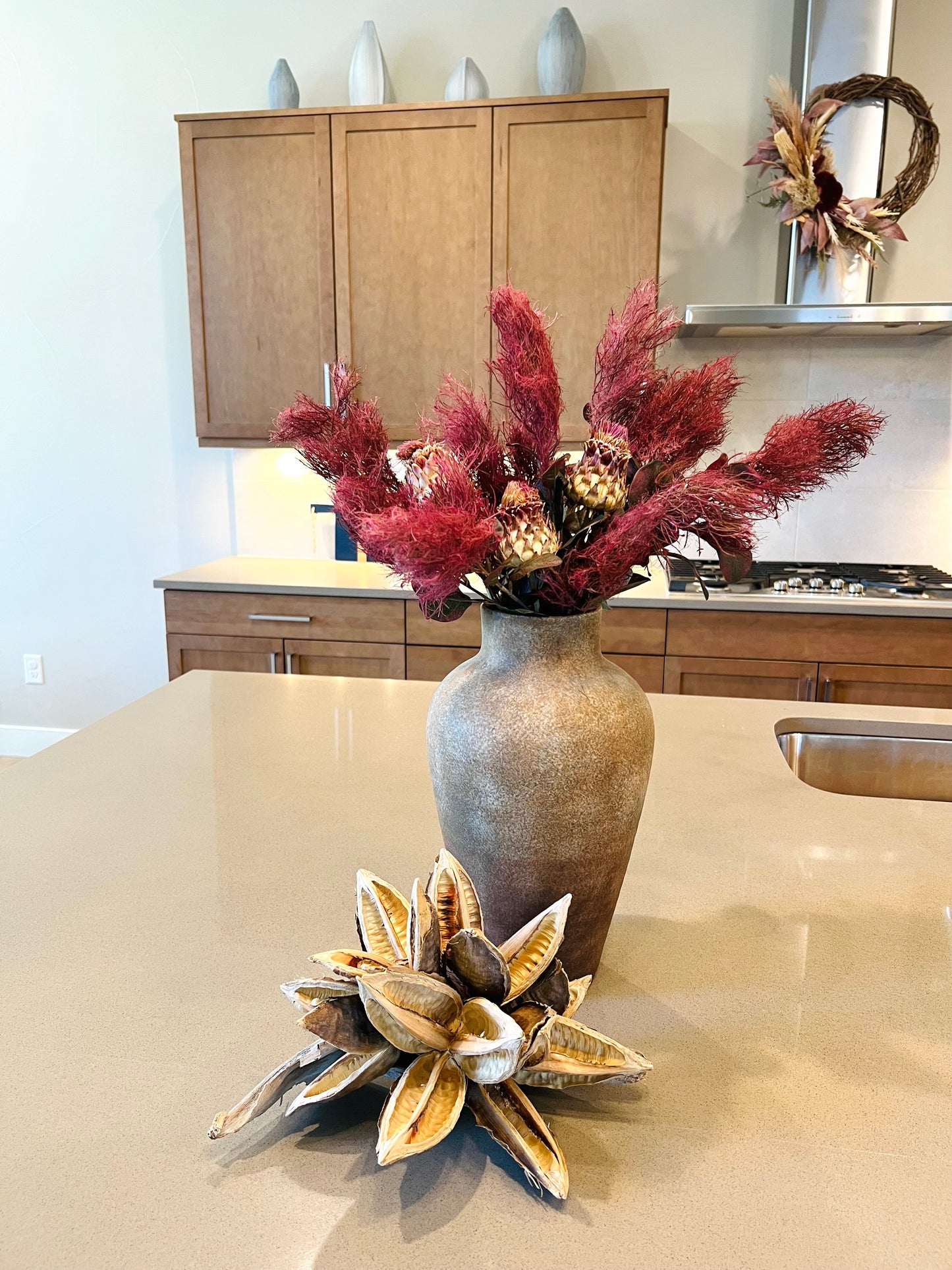 Faux Prairie Smole Flower Stem-Plum 26"H