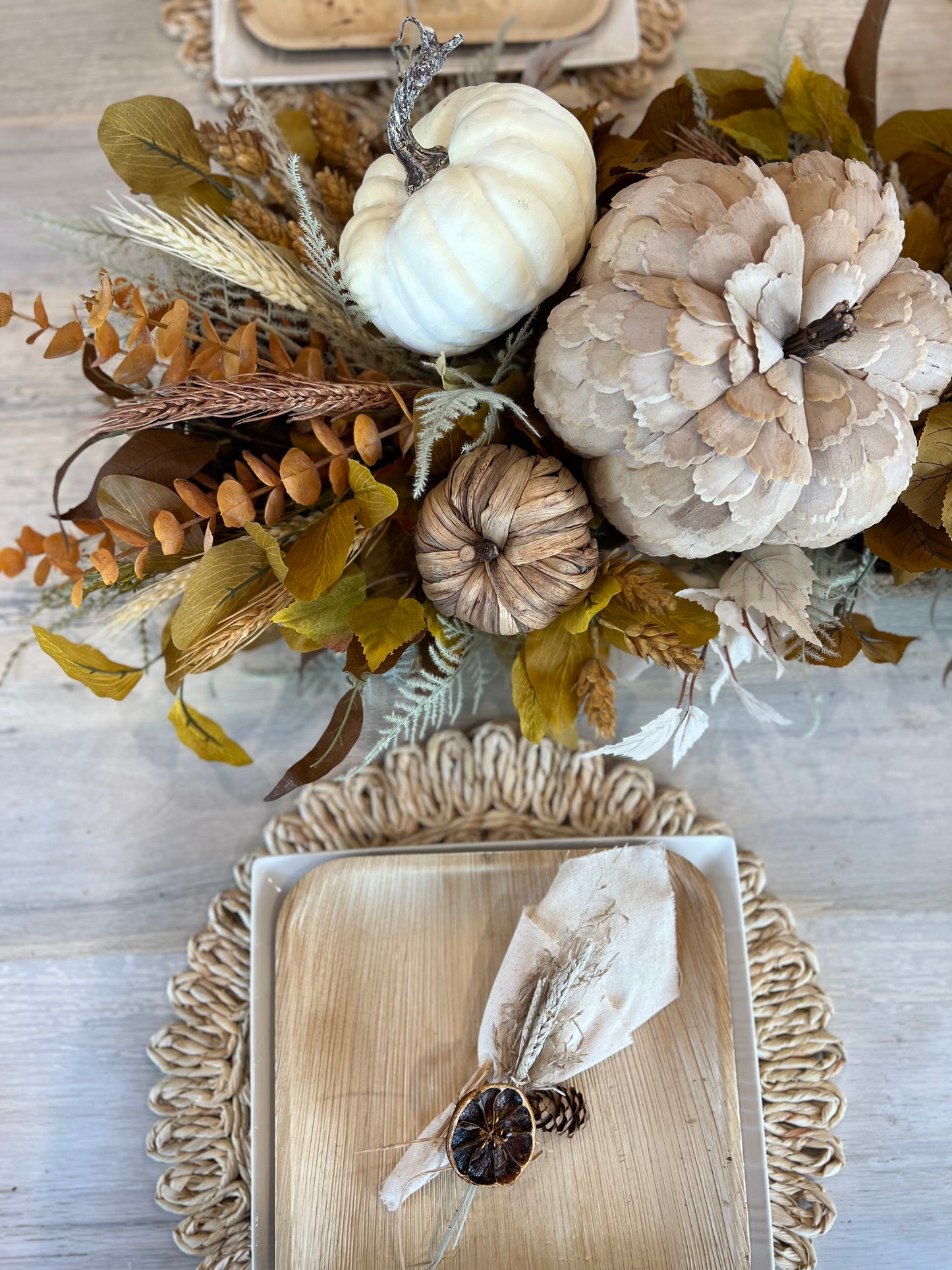 Neutral Harvest in Rattan Tray 41"L