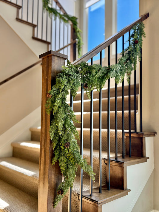 Washed Cedar Garland with pinecones and berries 6 FT