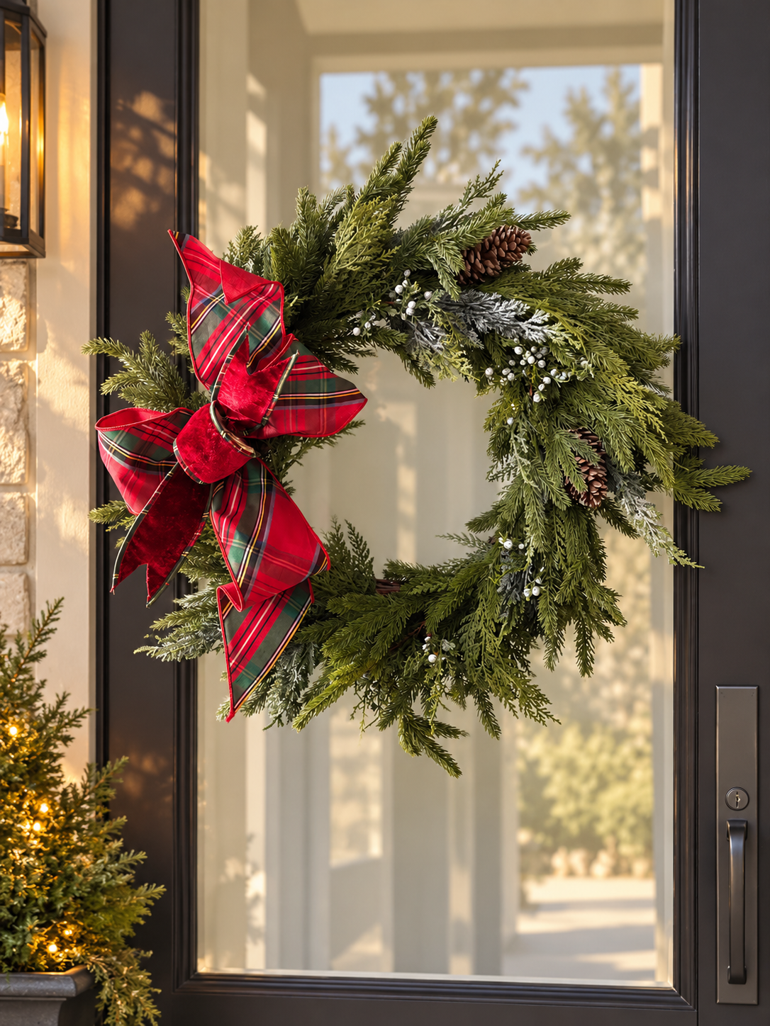 22" Real Touch Mixed Pine Wreath | Ralph Lauren-Inspired Plaid