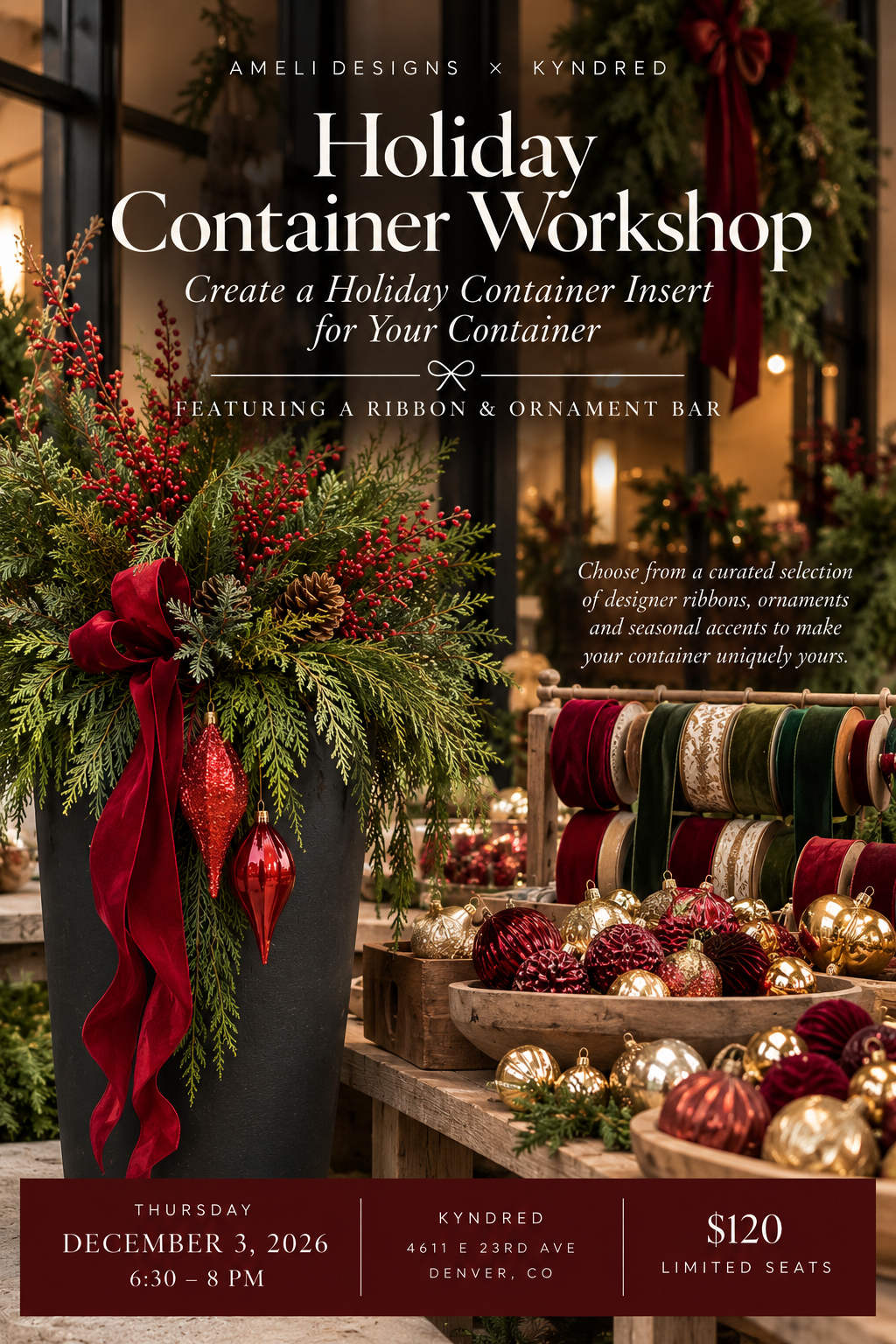 Holiday Container Workshop | Ribbon & Ornament Bar - Ameli Designs+ Kyndred 12.03.26