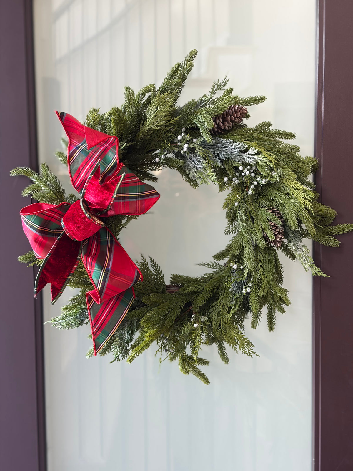 22" Real Touch Mixed Pine Wreath | Ralph Lauren-Inspired Plaid