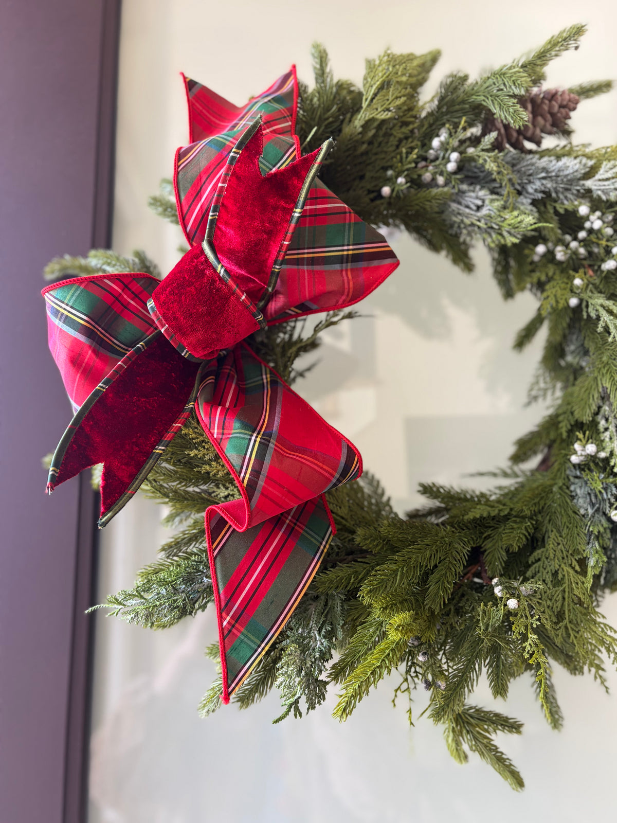 22" Real Touch Mixed Pine Wreath | Ralph Lauren-Inspired Plaid