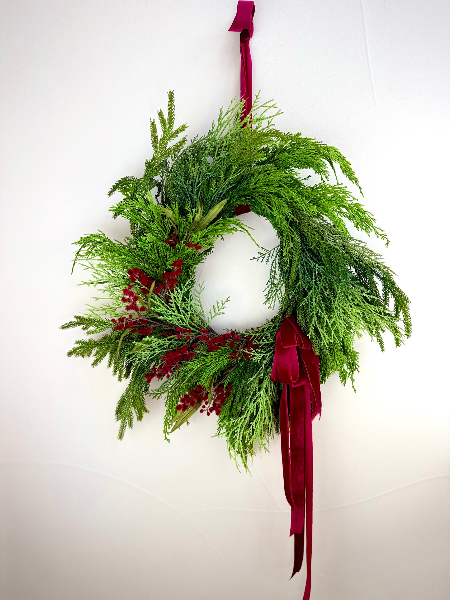 Real Touch Norfolk & Cedar Berry Wreath 26"