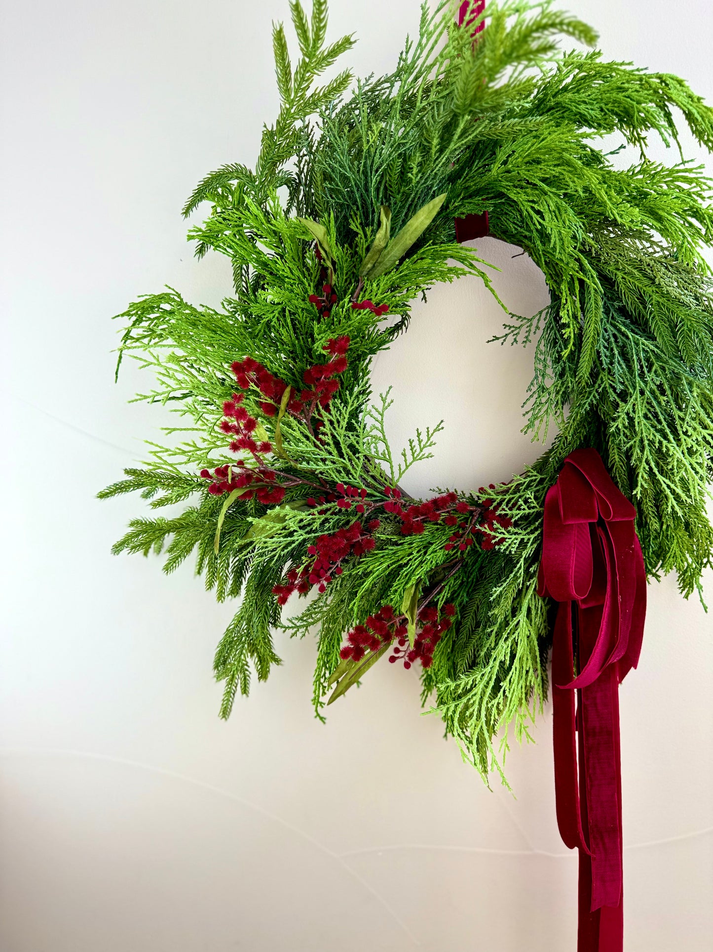 Real Touch Norfolk & Cedar Berry Wreath 26"