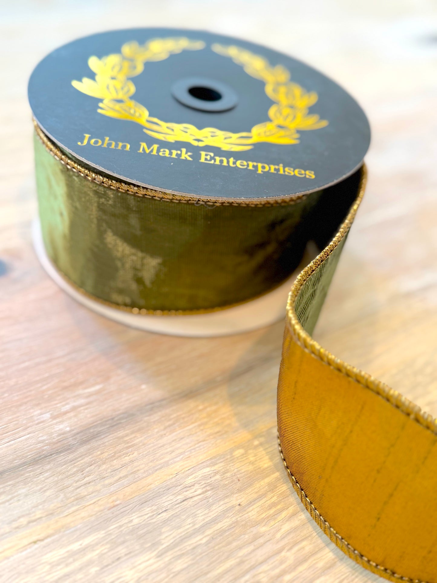John Mark Designer Velvet Ribbon – Olive Green/Copper | 2.5" x 10 Yards
