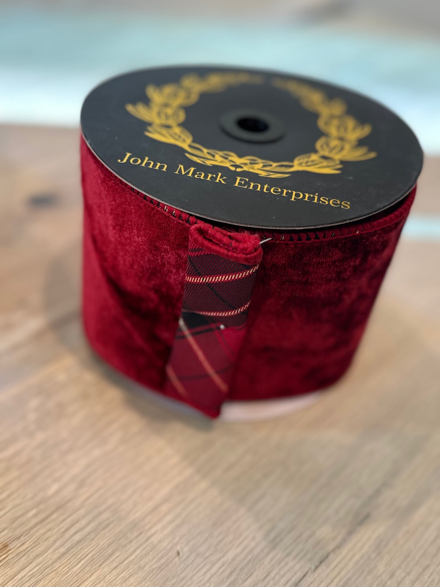 John Mark 4" x 10 Yards Reversible Crown Velvet Plaid Wired Designer Ribbon – Burgundy, Red & Gold