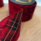 John Mark 4" x 10 Yards Reversible Crown Velvet Plaid Wired Designer Ribbon – Burgundy, Red & Gold