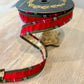 John Mark Designer Velvet Ribbon – Red/Gold with Plaid Trim | 1" x 10 Yards