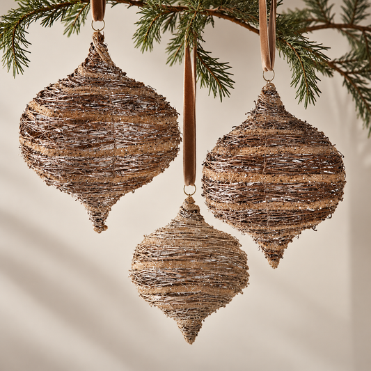 Rustic Rattan Christmas Ornaments | Set of 3